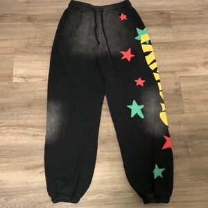 Palm Angels Black Joggers with Red and Green Stars